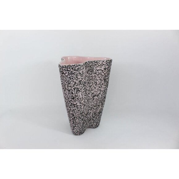 Kenwood Zanesville Pottery Vase 10” USA 2103 MCM Pink Black Speckled Tri Lobe - Picture 1 of 14